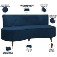 Sofá Chaise Living 2 Lugares 160cm Para Sala Istambul K01 Veludo Azul Marinho - Lyam Decor - 3