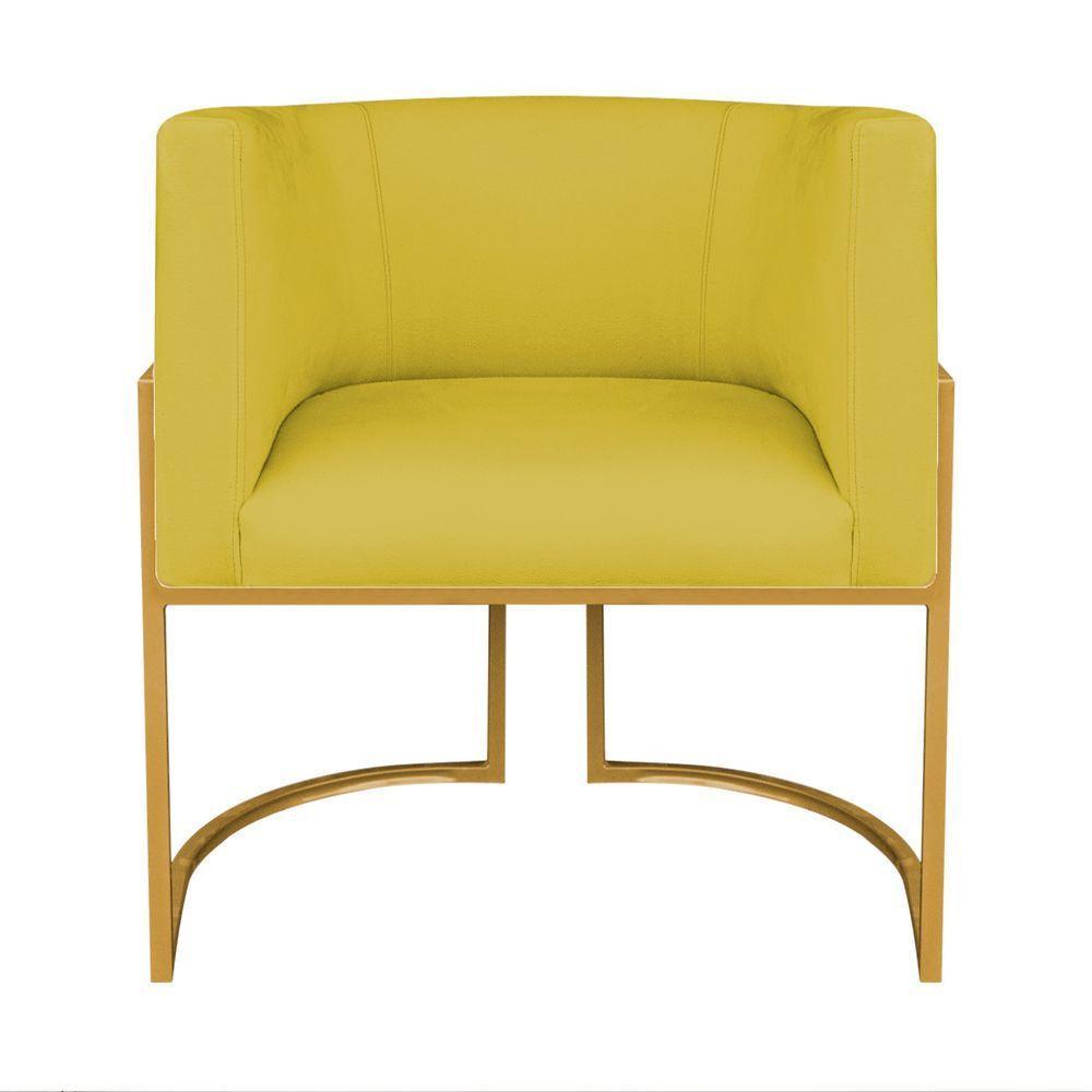Kit Divã Luna 140cm Lado Esquerdo E 01 Poltrona Base De Ferro Dourado Suede Cor Amarelo - 5