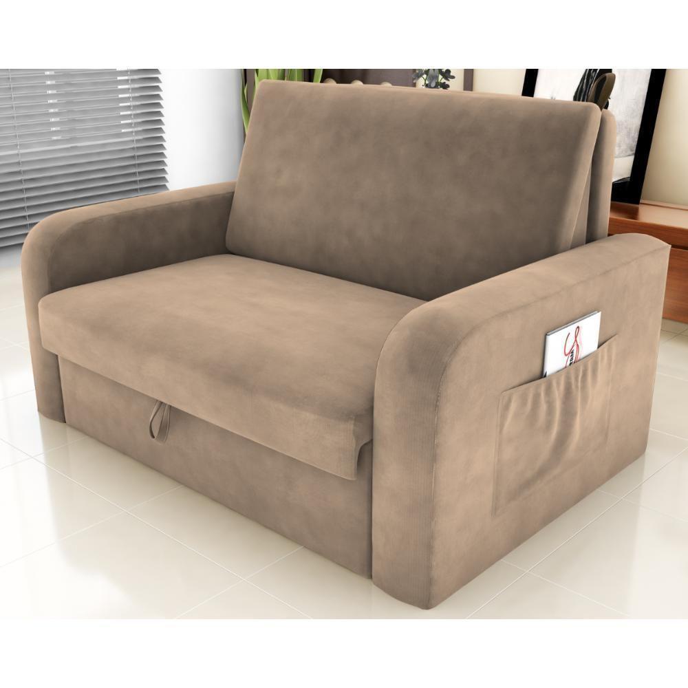 Sofá Cama Com Baú 2 Lugares John Suede Bege - 1