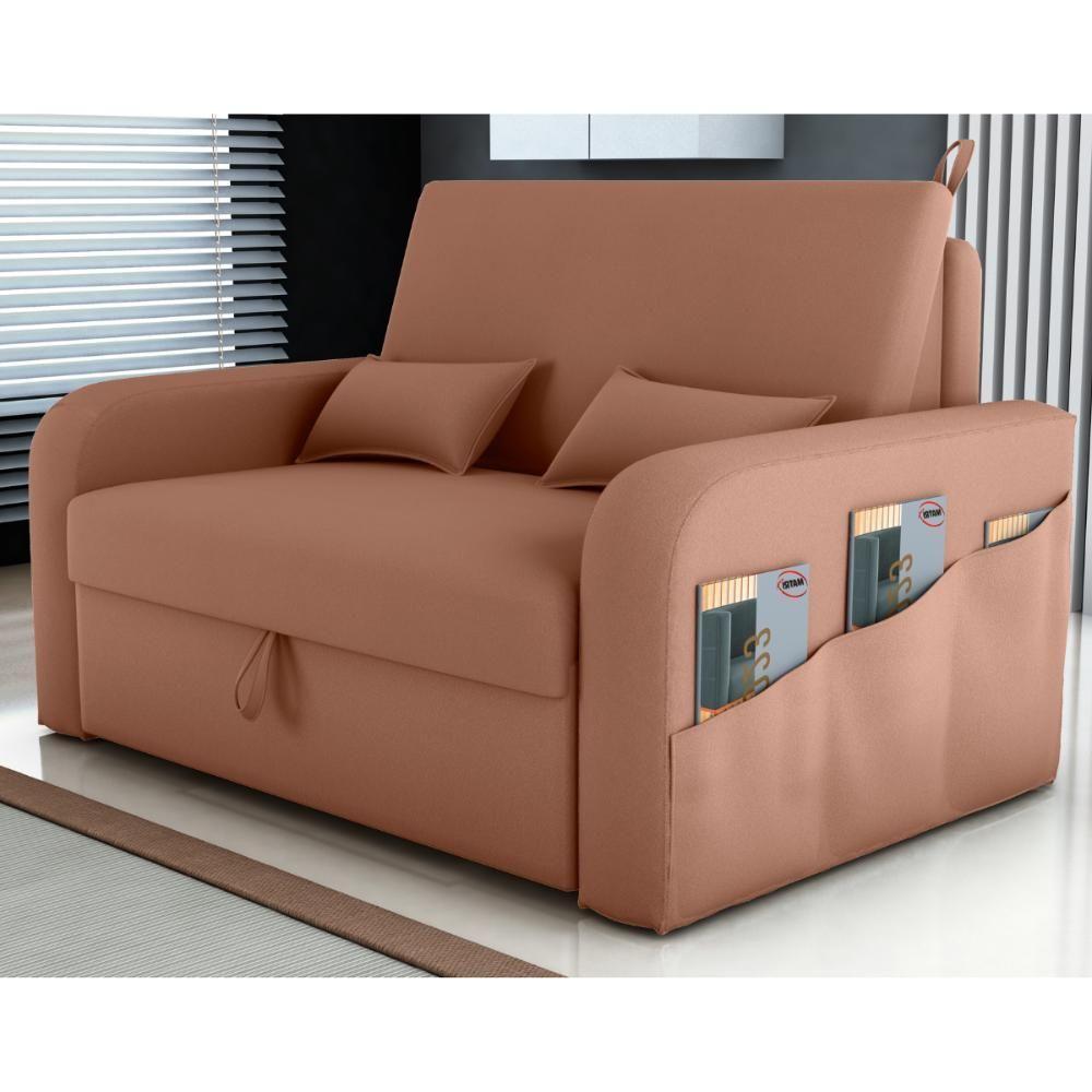 Sofá Cama 2 Lugares Com Baú Hiram Veludo Ferrugem - 1