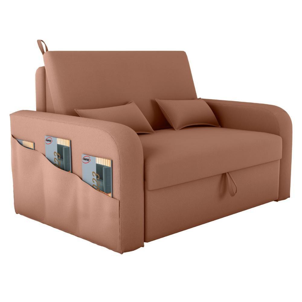 Sofá Cama 2 Lugares Com Baú Hiram Veludo Ferrugem - 5