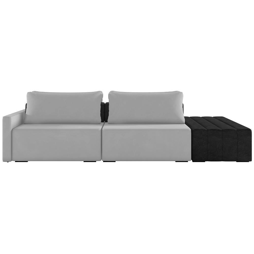 Sofá Ilha Modular Para Sala 232cm Com Puff Dublin K01 Veludo Cinza E Sintético Preto - Lyam Decor - 7