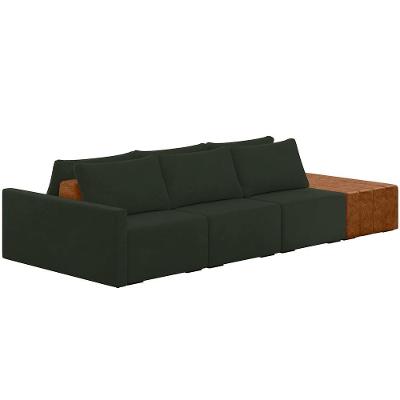 Sofá Ilha Modular Para Sala 312cm Com Puff Dublin K01 Veludo Verde Sintético Caramelo - Lyam Decor
