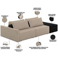 Sofá Ilha Modular Para Sala 232cm Com Puff Dublin K01 Linho Bege E Sintético Preto - Lyam Decor - 7