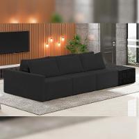 Sofá Ilha Modular Para Sala 312cm Com Puff Dublin K01 Veludo Preto E Sintético Preto - Lyam Decor - 6