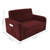 Sofá Cama Com Baú 2 Lugares Numey Veludo Vinho - 3