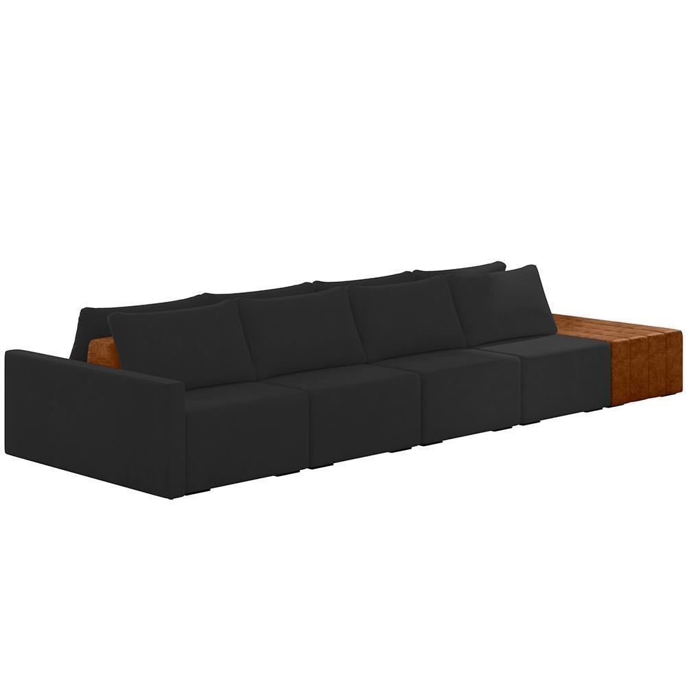 Sofá Ilha Modular Para Sala 392cm Com Puff Dublin K01 Veludo Preto Sintético Caramelo - Lyam Decor - 1