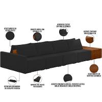 Sofá Ilha Modular Para Sala 392cm Com Puff Dublin K01 Veludo Preto Sintético Caramelo - Lyam Decor - 7