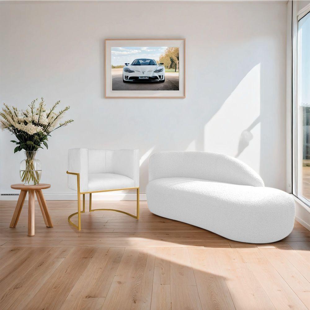 Kit Divã Luna 160cm Lado Direito E 01 Poltrona Base De Ferro Dourada Suede Cor Branco - 5