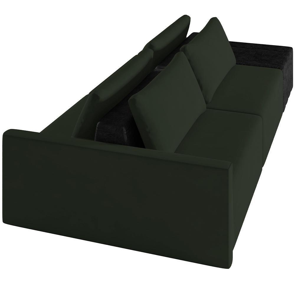 Sofá Ilha Modular Para Sala 232cm Com Puff Dublin K01 Veludo Verde E Sintético Preto - Lyam Decor - 3