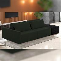 Sofá Ilha Modular Para Sala 232cm Com Puff Dublin K01 Veludo Verde E Sintético Preto - Lyam Decor - 2