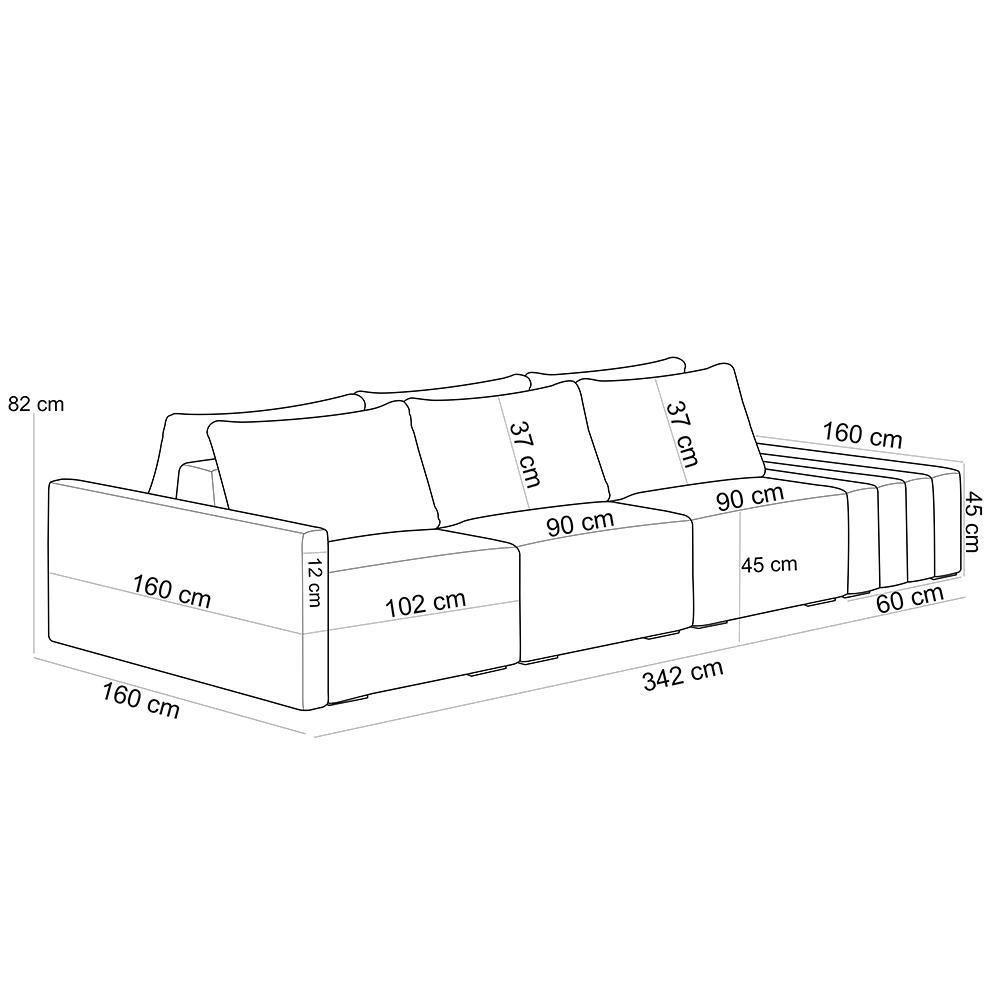 Sofá Ilha Modular Para Sala 342cm Com Puff Dublin K01 Veludo Marrom E Sintético Preto - Lyam Decor - 3
