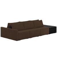 Sofá Ilha Modular Para Sala 342cm Com Puff Dublin K01 Veludo Marrom E Sintético Preto - Lyam Decor - 1