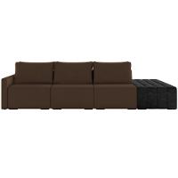 Sofá Ilha Modular Para Sala 342cm Com Puff Dublin K01 Veludo Marrom E Sintético Preto - Lyam Decor - 5