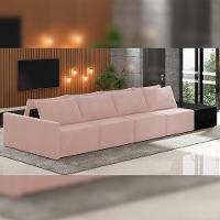 Sofá Ilha Modular Para Sala 392cm Com Puff Dublin K01 Veludo Rosê E Sintético Preto - Lyam Decor - 6