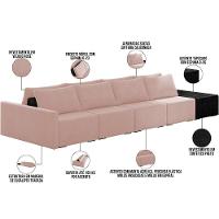 Sofá Ilha Modular Para Sala 392cm Com Puff Dublin K01 Veludo Rosê E Sintético Preto - Lyam Decor - 7