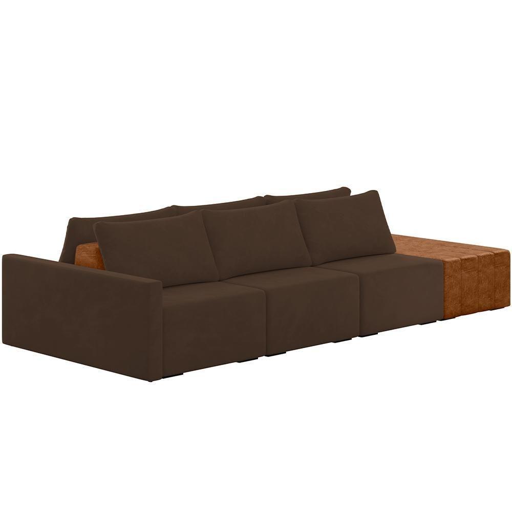 Sofá Ilha Modular Para Sala 342cm Com Puff Dublin K01 Veludo Marrom Sintético Caramelo - Lyam Decor - 1