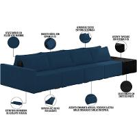 Sofá Ilha Modular Para Sala 392cm Com Puff Dublin K01 Veludo Azul Marinho E Sintético Preto - Lyam Decor - 7