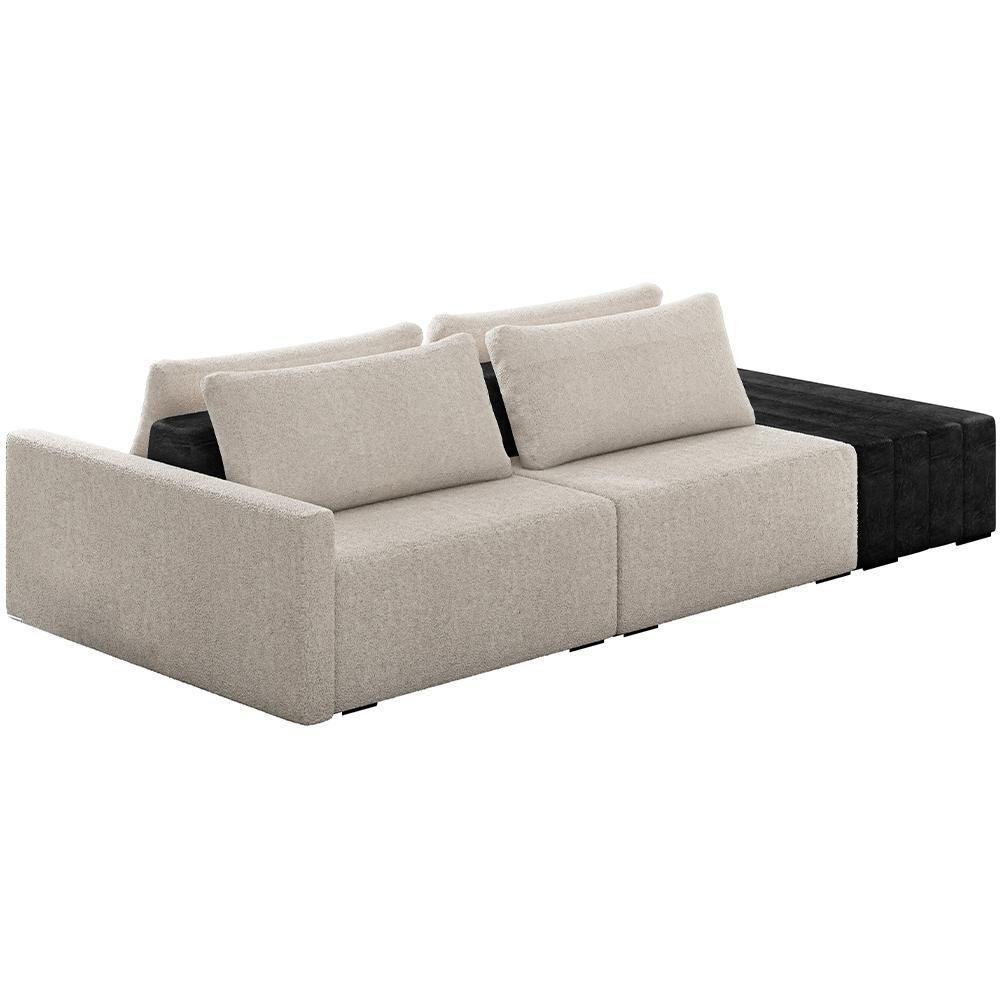 Sofá Ilha Modular Para Sala 232cm Com Puff Dublin K01 Bouclê Creme E Sintético Preto - Lyam Decor - 1
