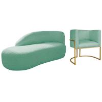 Kit Divã Luna 160cm Lado Esquerdo E 01 Poltrona Base De Ferro Dourado Suede Cor Azul Tiffany - 1