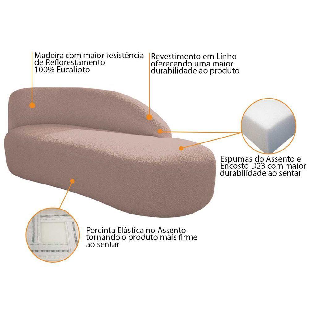 Kit Divã Luna 160cm Lado Direito E 01 Poltrona Base De Ferro Dourado Linho Cor Rosê - 8