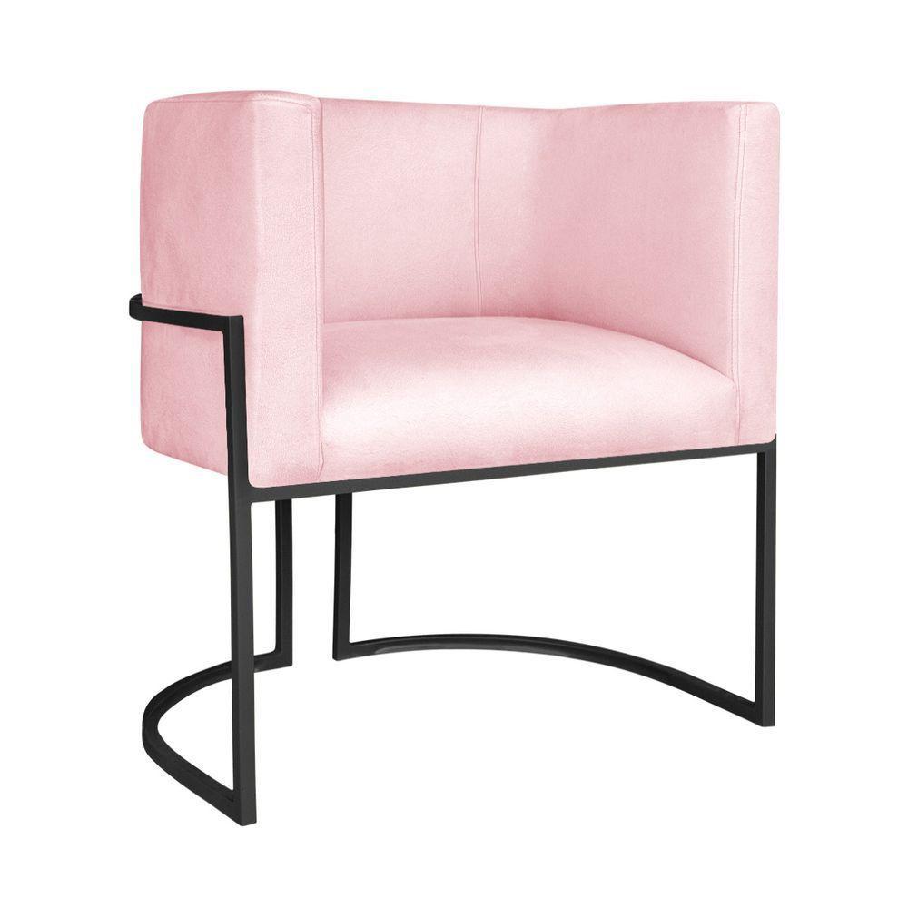 Kit Divã Luna 140cm Lado Direito E 01 Poltrona Base De Ferro Preto Suede Cor Rosa Bebê - 2