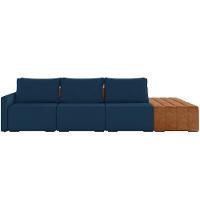 Sofá Ilha Modular Para Sala 312cm Com Puff Dublin K01 Veludo Azul Sintético Caramelo - Lyam Decor - 5