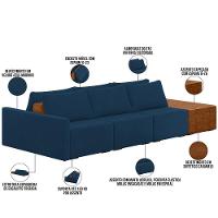 Sofá Ilha Modular Para Sala 312cm Com Puff Dublin K01 Veludo Azul Sintético Caramelo - Lyam Decor - 7