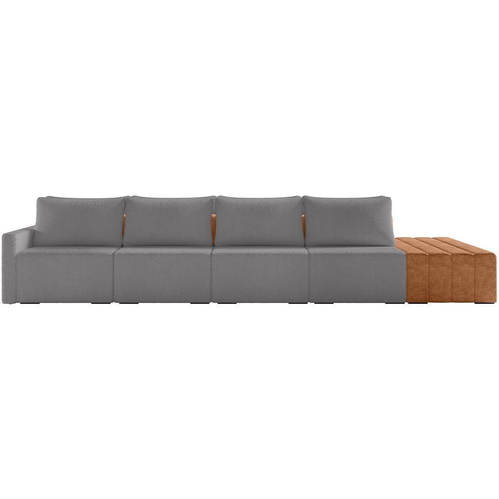 Sofá Ilha Modular Para Sala 392cm Com Puff Dublin K01 Bouclê Cinza Sintético Caramelo - Lyam Decor - 5