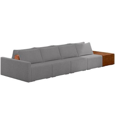 Sofá Ilha Modular Para Sala 392cm Com Puff Dublin K01 Bouclê Cinza Sintético Caramelo - Lyam Decor