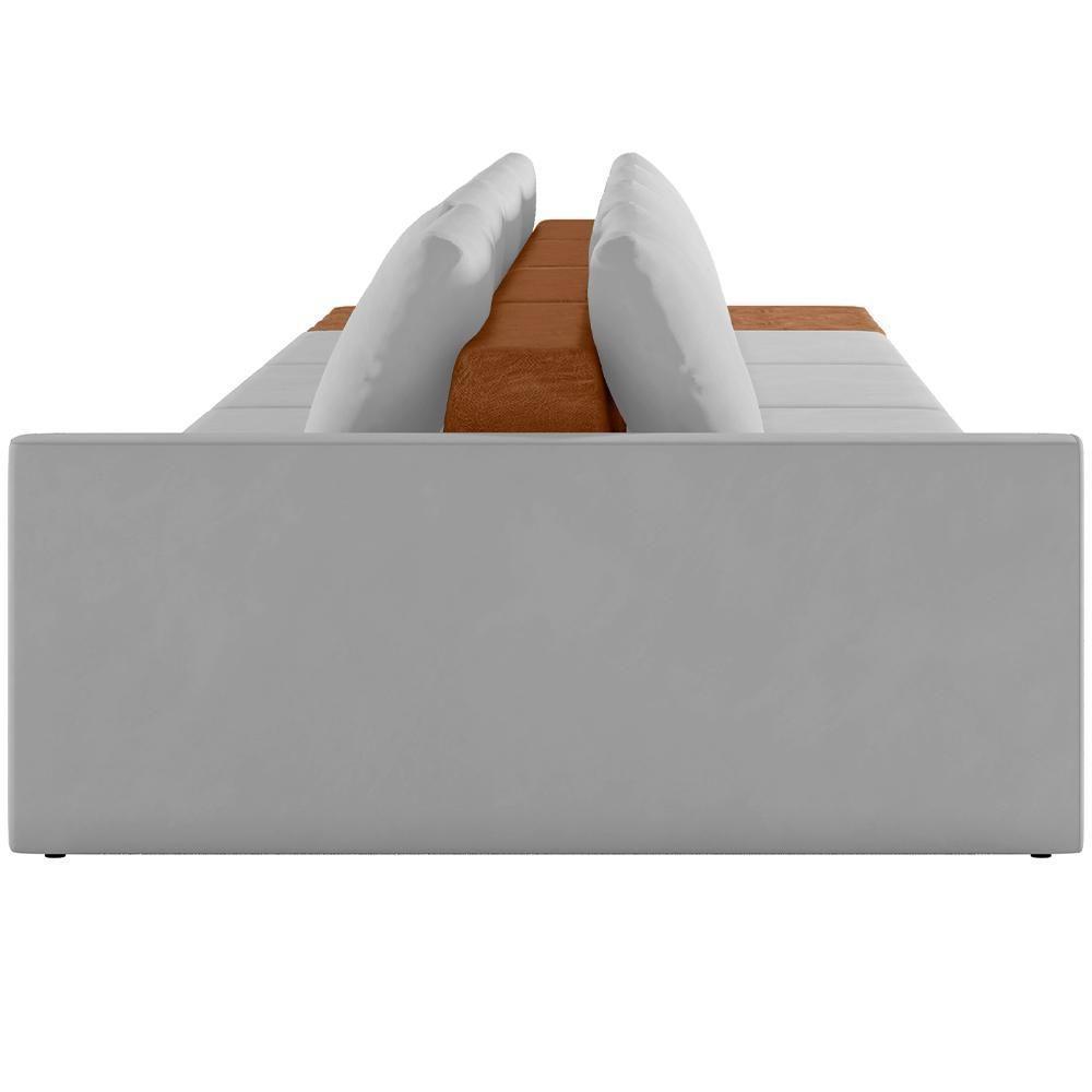 Sofá Ilha Modular Para Sala 392cm Com Puff Dublin K01 Veludo Cinza Sintético Caramelo - Lyam Decor - 2