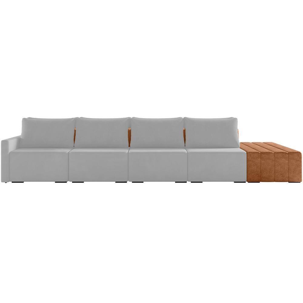 Sofá Ilha Modular Para Sala 392cm Com Puff Dublin K01 Veludo Cinza Sintético Caramelo - Lyam Decor - 5