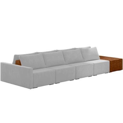 Sofá Ilha Modular Para Sala 392cm Com Puff Dublin K01 Veludo Cinza Sintético Caramelo - Lyam Decor