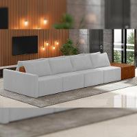 Sofá Ilha Modular Para Sala 392cm Com Puff Dublin K01 Veludo Cinza Sintético Caramelo - Lyam Decor - 6