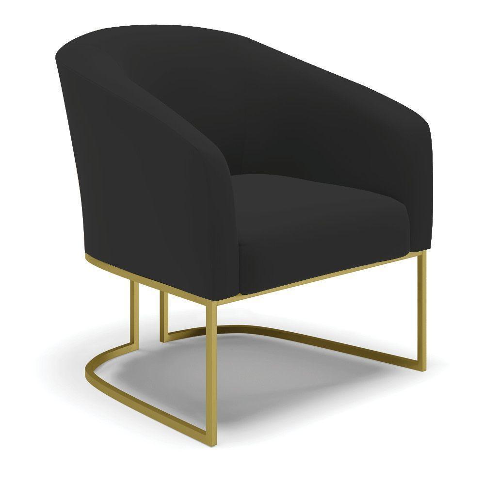Sofá Namoradeira E 2 Poltronas Base Industrial Dourado Stella Veludo D03 - D'rossi Cor Preto - 1