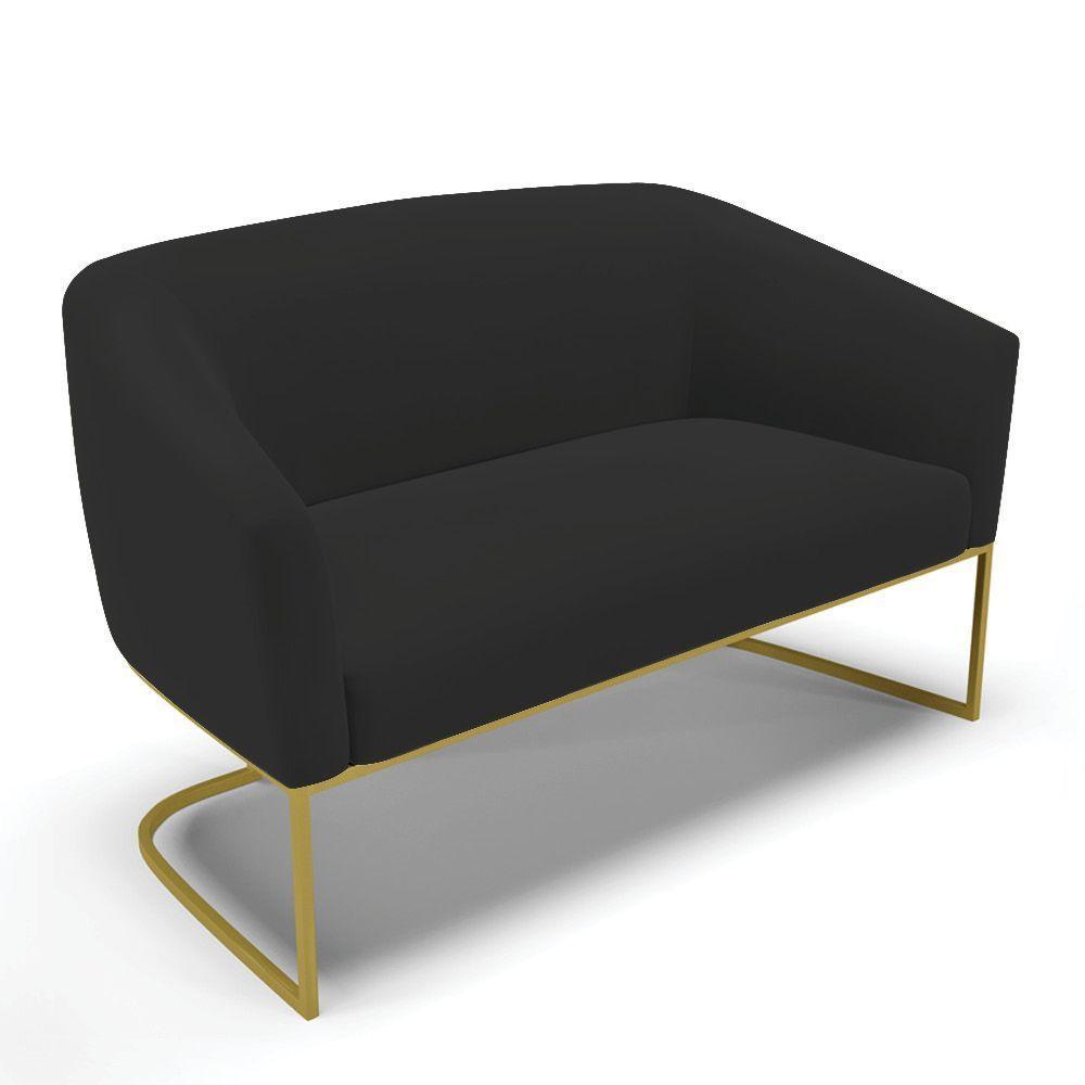 Sofá Namoradeira E 2 Poltronas Base Industrial Dourado Stella Veludo D03 - D'rossi Cor Preto - 5
