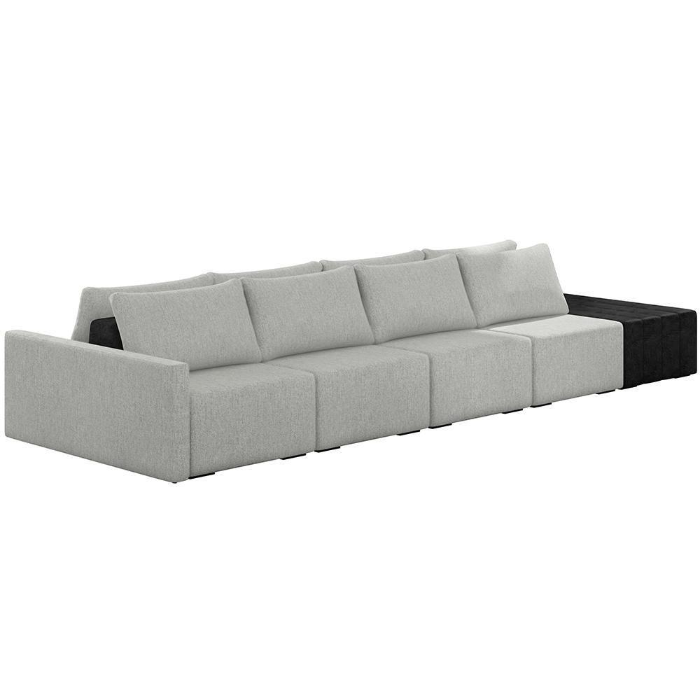 Sofá Ilha Modular Para Sala 392cm Com Puff Dublin K01 Linho Cinza E Sintético Preto - Lyam Decor - 1