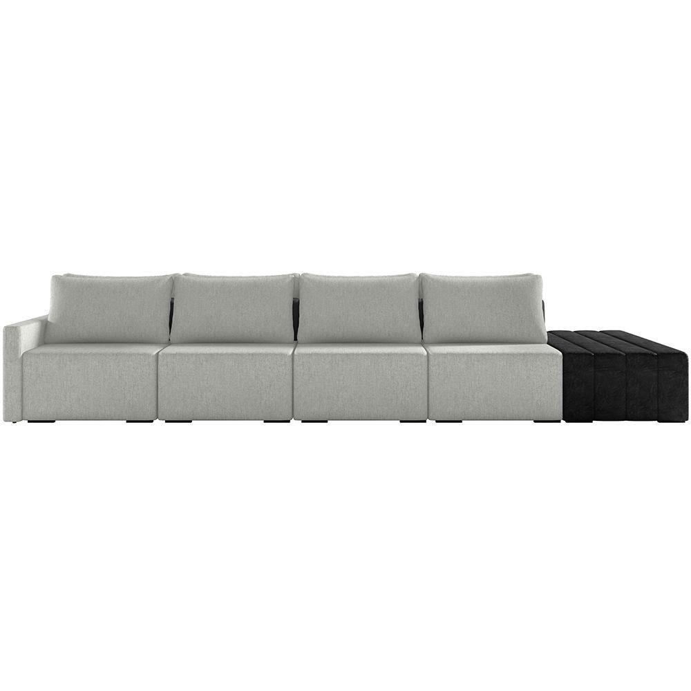 Sofá Ilha Modular Para Sala 392cm Com Puff Dublin K01 Linho Cinza E Sintético Preto - Lyam Decor - 5