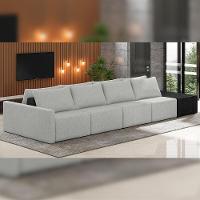 Sofá Ilha Modular Para Sala 392cm Com Puff Dublin K01 Linho Cinza E Sintético Preto - Lyam Decor - 6