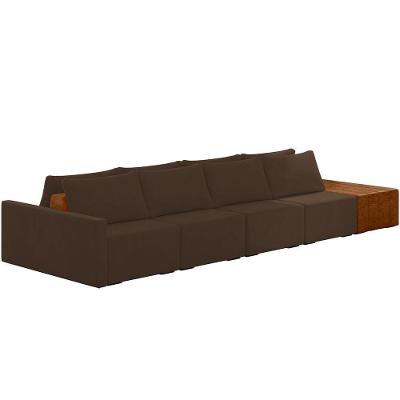 Sofá Ilha Modular Para Sala 392cm Com Puff Dublin K01 Veludo Marrom Sintético Caramelo - Lyam Decor