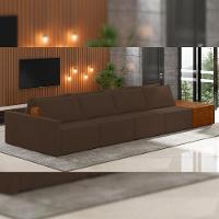Sofá Ilha Modular Para Sala 392cm Com Puff Dublin K01 Veludo Marrom Sintético Caramelo - Lyam Decor - 6