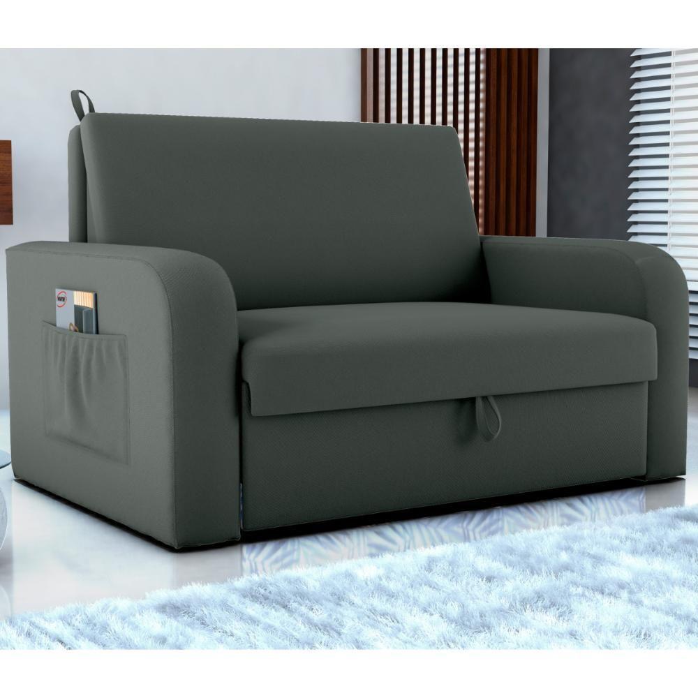 Sofá Cama Com Baú 2 Lugares Numey Veludo Maserati Cinza - 1