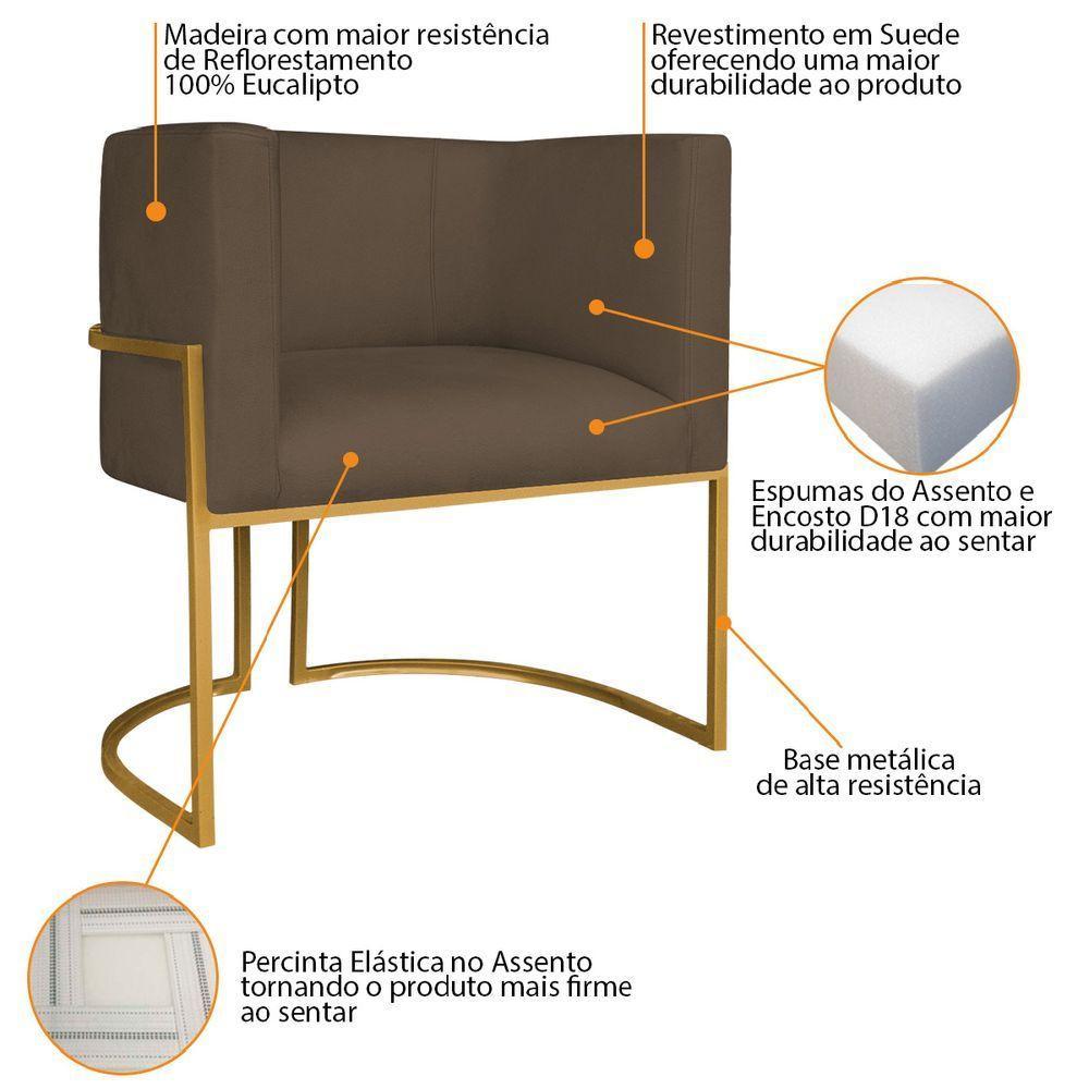 Kit Divã Luna 160cm Lado Direito E 01 Poltrona Base De Ferro Dourada Suede Cor Marrom - 2