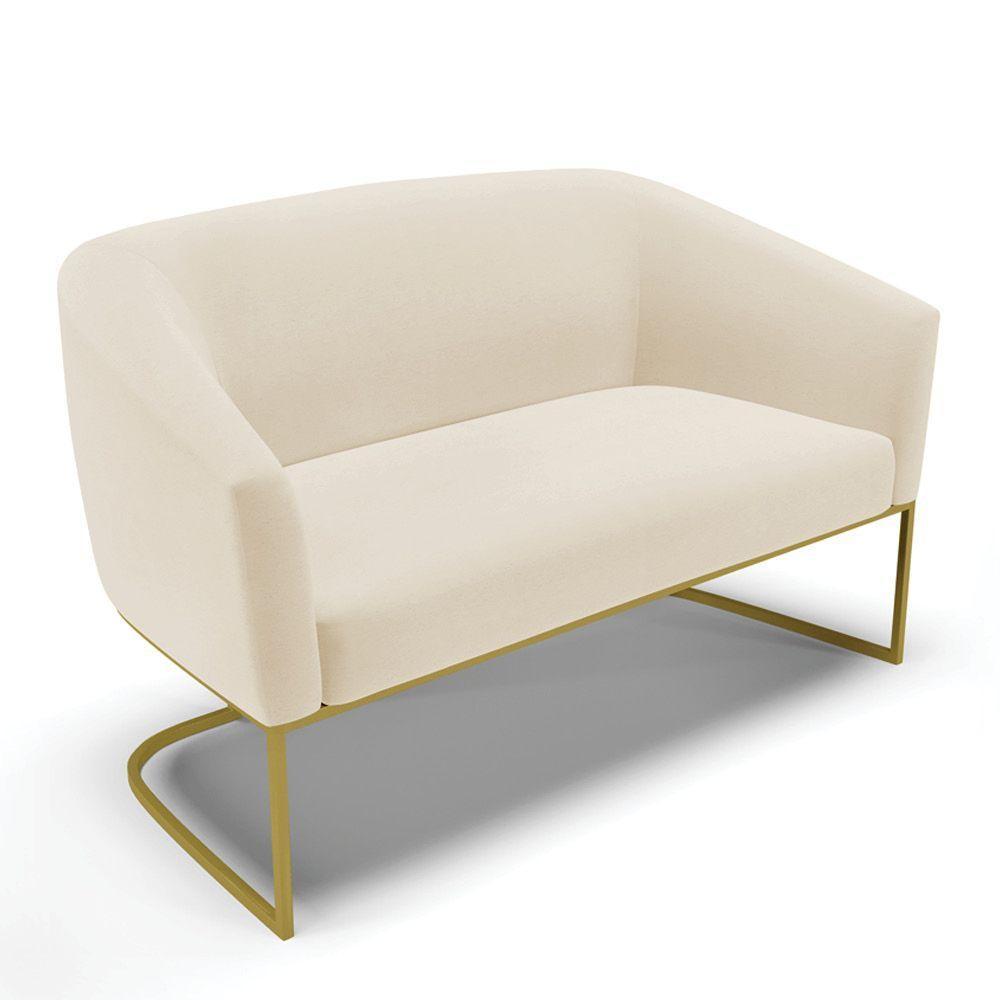 Sofá Namoradeira 2 Lugares Base Industrial Dourado Stella Linho D03 - D'rossi Cor A19 Bege - 1