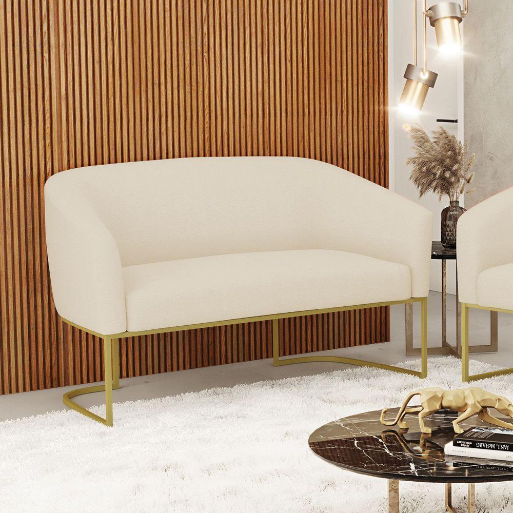 Sofá Namoradeira 2 Lugares Base Industrial Dourado Stella Linho D03 - D'rossi Cor A19 Bege - 9