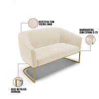 Sofá Namoradeira 2 Lugares Base Industrial Dourado Stella Linho D03 - D'rossi Cor A19 Bege - 2