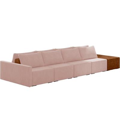 Sofá Ilha Modular Para Sala 392cm Com Puff Dublin K01 Veludo Rosê Sintético Caramelo - Lyam Decor