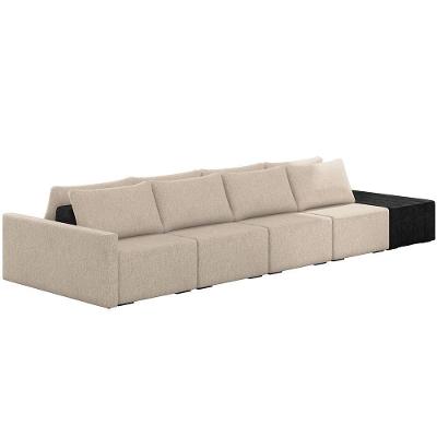 Sofá Ilha Modular Para Sala 432cm Com Puff Dublin K01 Linho Bege E Sintético Preto - Lyam Decor