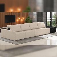 Sofá Ilha Modular Para Sala 432cm Com Puff Dublin K01 Linho Bege E Sintético Preto - Lyam Decor - 6