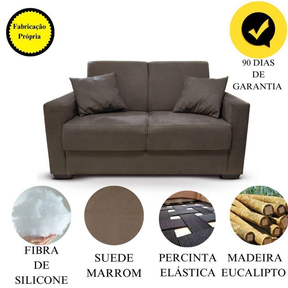 Sofá 2 Lugares Sala De Estar Recepção Suede Cecilia Marrom Escuro - 3
